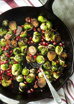 Pan Roasted Brussels Sprouts with Pomegranate Seeds