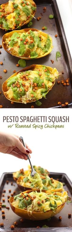 Pesto Spaghetti Squash with Spicy Roasted Chickpeas