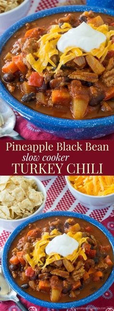 Pineapple Black Bean Slow Cooker Turkey Chili