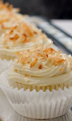 Pineapple-Coconut Cupcakes with Honey Cream Cheese Frosting