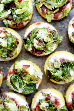 Polenta Bites with Crispy Brussels Sprout Leaves, Ricotta and Chutney