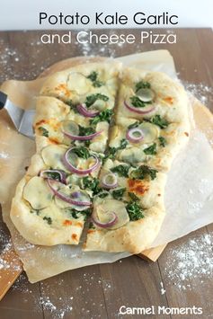 Potato, Kale, Garlic and Cheese Pizza