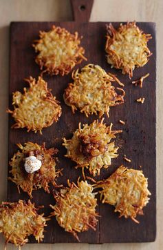 Potato Latkes with Apple-Date Chutney and Cinnamon Sour Cream