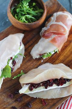 Proscuitto Wrapped Cranberry, Arugula, & Brie Stuffed Chicken