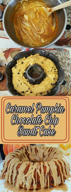 Pumpkin Chocolate Bundt Cake with Caramel Topping