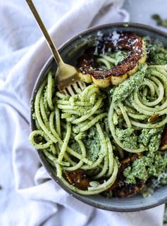 Pumpkin Seed Pesto Pasta with Caramelized Delicata Squash