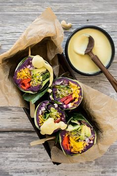 Purple Sweet Potato Collard Wraps with Cashew Honey Mustard