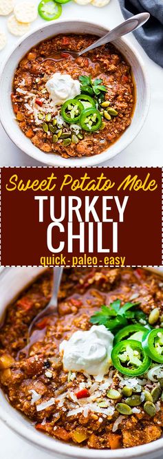 Quick Sweet Potato Mole Turkey Chili (Paleo Friendly