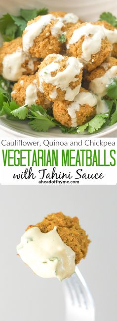 Quinoa, Cauliflower and Chickpea Vegetarian Meatballs with Tahini Sauce