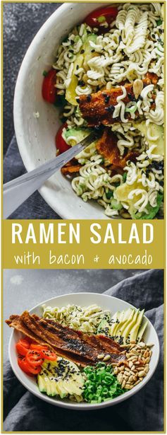 Ramen salad with bacon and avocado