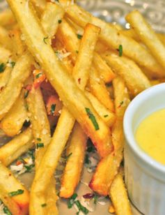 Red Pepper and Parmesan French Fries with a Spicy Garlic Aioli