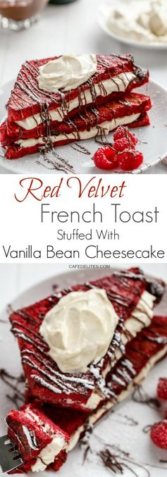 Red Velvet French Toast with Vanilla Bean Cheesecake Filling