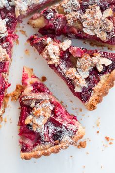 Rhubarb & Raspberry Frangipane Tart with Almond Praline