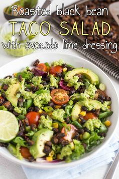 Roasted black bean taco salad with avocado lime dressing