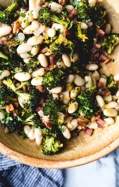 Roasted Broccoli and Lemony White Beans with Bacon