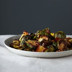 Roasted Brussels Sprouts with Pears and Pistachios