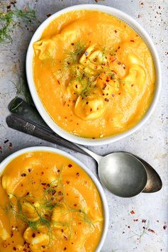 Roasted Butternut Squash and Fennel Soup with Cheese Tortellini