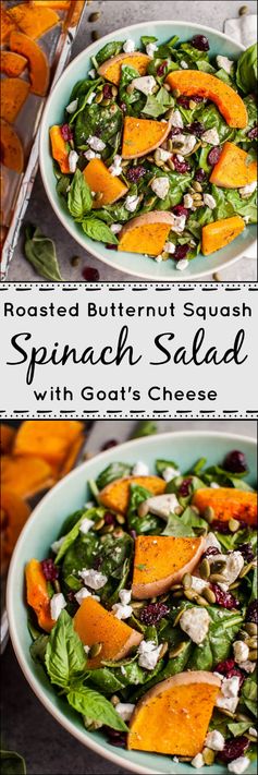 Roasted Butternut Squash Spinach Salad with Goat's Cheese