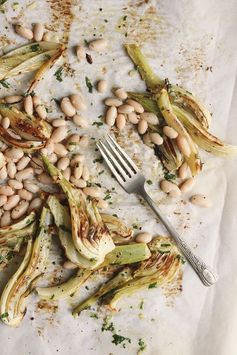 Roasted Fennel with White Beans + Garlicky Parsley Oil