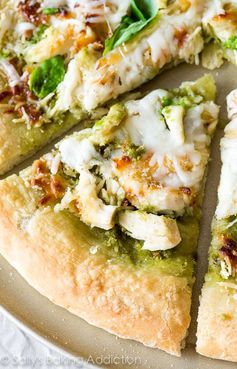 Roasted Garlic Chicken & Mozzarella Pizza with Homemade Basil Pesto