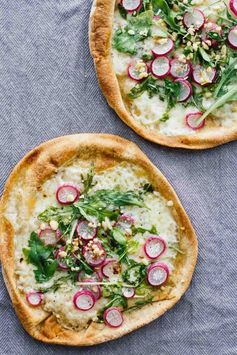 Roasted Radish, Arugula, & Havarti Pita Bread Pizzas