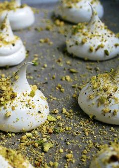 Rose Infused Meringue Cookies with Pistachio Dust