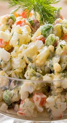 Russian Potato Salad or Olivier Salad (Салат Оливье или Мясной Салат 