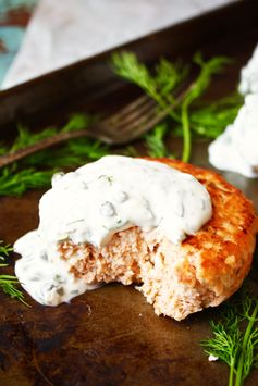 Salmon Burgers with Dill Caper Yogurt sauce