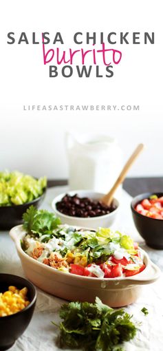 Salsa Chicken Burrito Bowls with Greek Yogurt Lime Crema