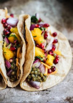 Salsa Verde Lentil Tacos with Mango-Pomegranate Pico