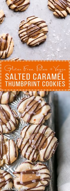 Salted Caramel Thumbprint Cookies (Gluten Free, Paleo + Vegan