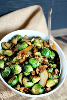 Sautéed Brussels Sprouts with Pears, Golden Raisins & a Sweet Glaze