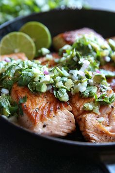 Seared Salmon with Avocado Salsa Verde