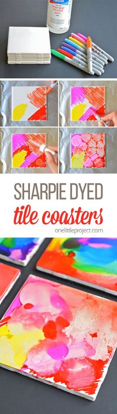 Sharpie Dyed Tile Coasters Using Rubbing Alcohol