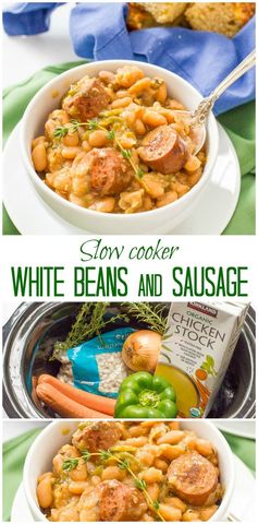 Slow cooker white beans and sausage