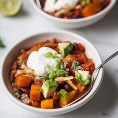 Smoky Butternut Squash and Three Bean Chili