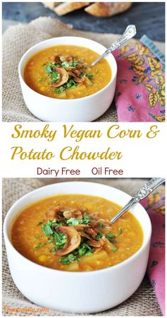 Smoky Vegan Corn and Potato Chowder (Dairy Free and Oil Free