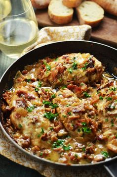 Smothered Bacon Asiago Wine Chicken