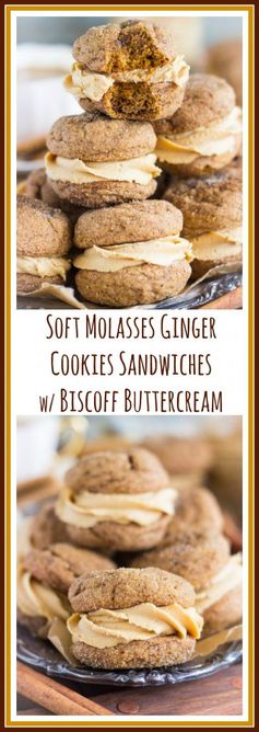 Soft Molasses Ginger Cookie Sandwiches with Cookie Butter Buttercream