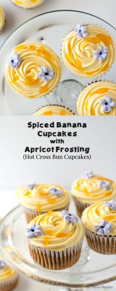 Spiced Banana Cupcakes with Apricot Frosting (Hot Cross Bun Cupcakes