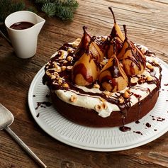 Spiced Hazelnut-Pear Cake With Chocolate Sauce