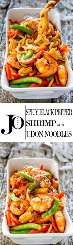 Spicy Black Pepper Shrimp with Udon Noodles