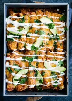 Spicy Butternut Squash Black Bean Enchiladas with Chipotle Greek Yogurt Sauce