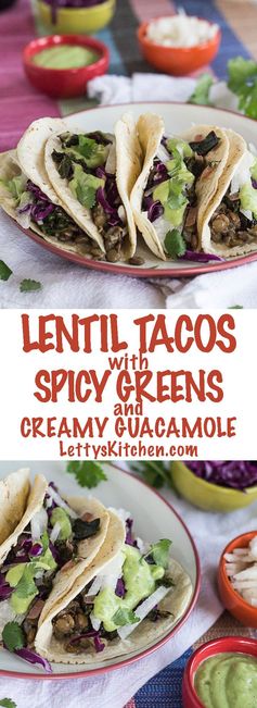 Spicy Greens and Lentil Tacos with Guacamole Sauce