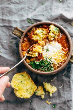 Spicy Posole with Cheesy Jalapeño Cornbread Muffins