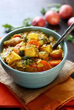 Spicy Tofu & Potato Coconut Curry Soup