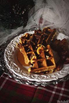 Spiked Eggnog Belgian Waffles with Warmed Boozy Syrup