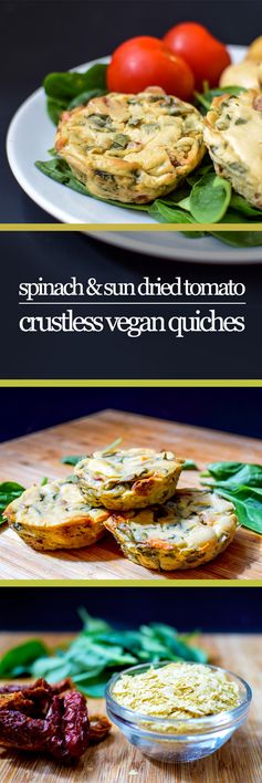 Spinach and sun dried tomato crustless vegan quiches