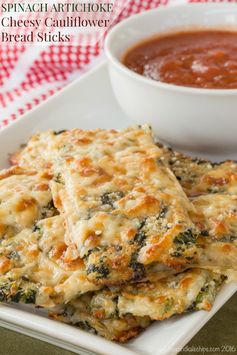 Spinach Artichoke Cheesy Cauliflower Bread Sticks