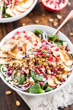 Spinach Salad with Honeycrisp Apples, Pomegranates, and Candied Nuts